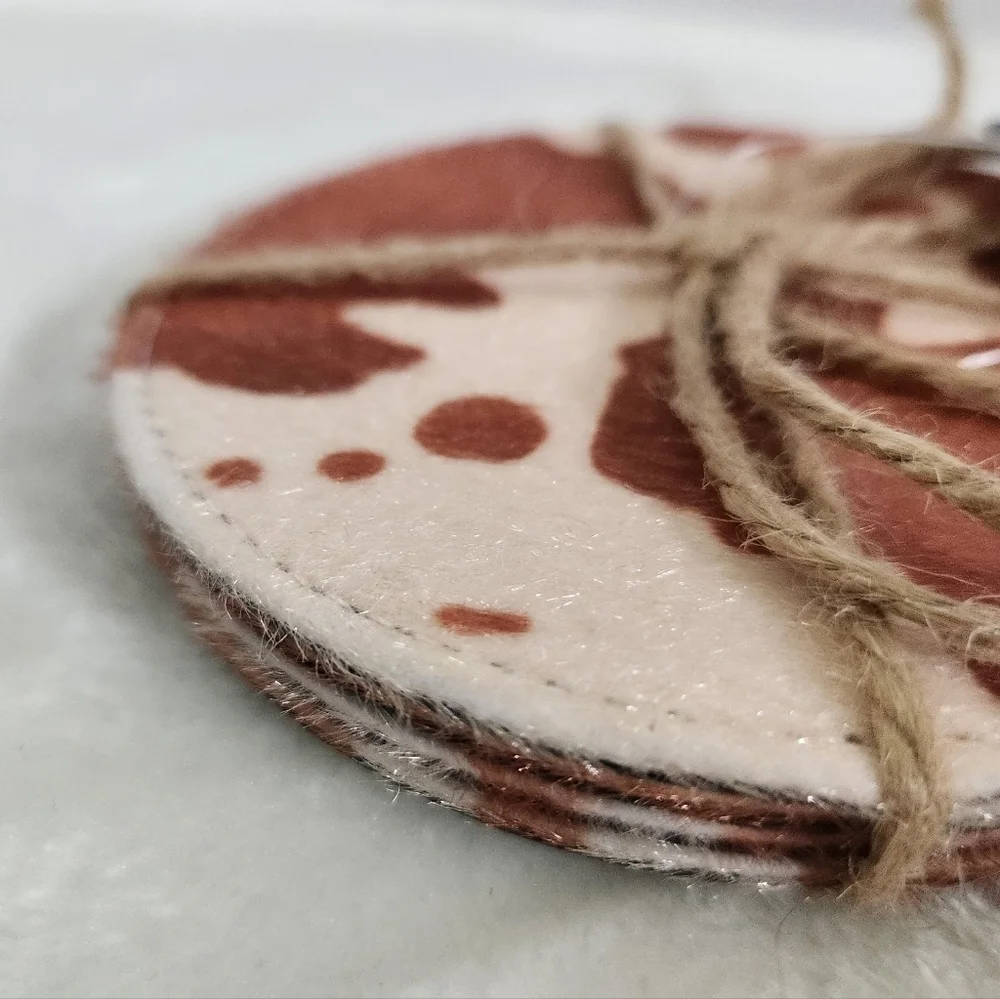 Cowhide Coasters Tan Cream Plush 4.5
